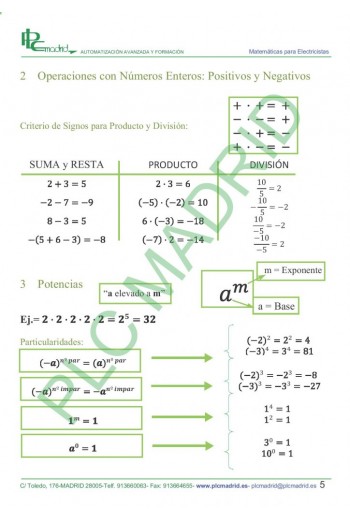 Operaciones números enteros positivos y negativos